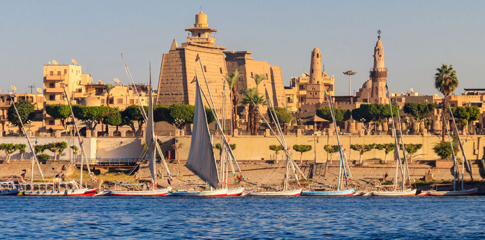 Ancient Egyptian temple complex on east bank of Nile river in Luxor